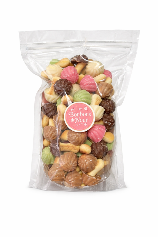 Mélange de Biscuits au Chocolat (Pistache, lait, fraise, caramel, banane, Blanc) - 250 gr